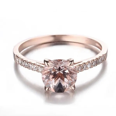 โรงงานขายส่งเครื่องประดับเงินแท้ 925 Rose Gold Morganite Ring Round Cut Pink Morganite Engagement Ring