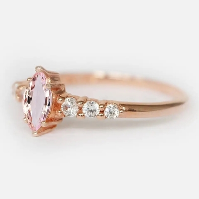 โรงงานขายส่งเครื่องประดับเงินแท้ 925 Rose Gold Morganite Ring Round Cut Pink Morganite Engagement Ring