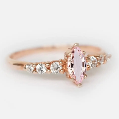 โรงงานขายส่งเครื่องประดับเงินแท้ 925 Rose Gold Morganite Ring Round Cut Pink Morganite Engagement Ring