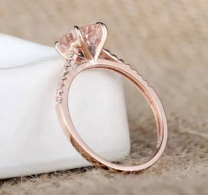 โรงงานขายส่งเครื่องประดับเงินแท้ 925 Rose Gold Morganite Ring Round Cut Pink Morganite Engagement Ring