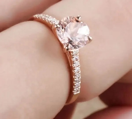 โรงงานขายส่งเครื่องประดับเงินแท้ 925 Rose Gold Morganite Ring Round Cut Pink Morganite Engagement Ring