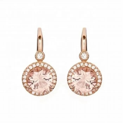 ต่างหูเงินแท้ 925 ทรงกลมชุบโรสโกลด์ Morganite Cuff Earrings