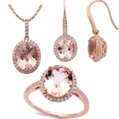 ต่างหูเงินแท้ 925 ทรงกลมชุบโรสโกลด์ Morganite Cuff Earrings