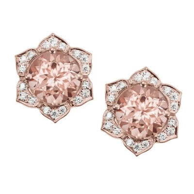 ต่างหูเงินแท้ 925 ทรงกลมชุบโรสโกลด์ Morganite Cuff Earrings