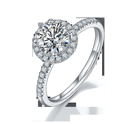925 เครื่องประดับเงินสเตอร์ลิงแหวนหมั้นเพชร Moissanite ทรงกลมแหวนวงแหวนโอชะ