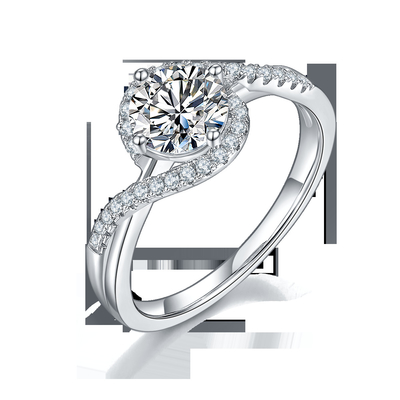 Simple Arrival S925 Bright Setting Women Infinity Round Cut Moissanite Ribbon Twist แหวนหมั้นงานแต่งงาน