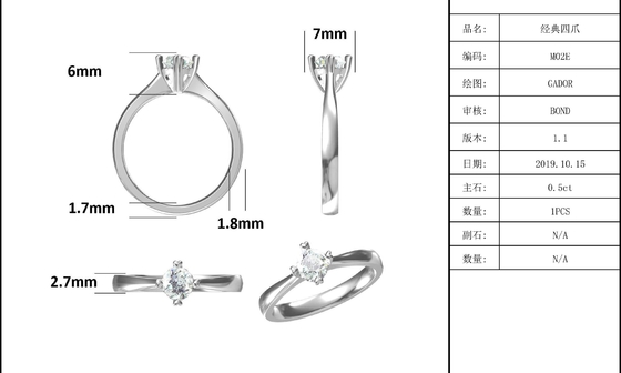 9K ประดับโมเสคเงิน Moissanite Jewelry Minimalist Lady Ring
