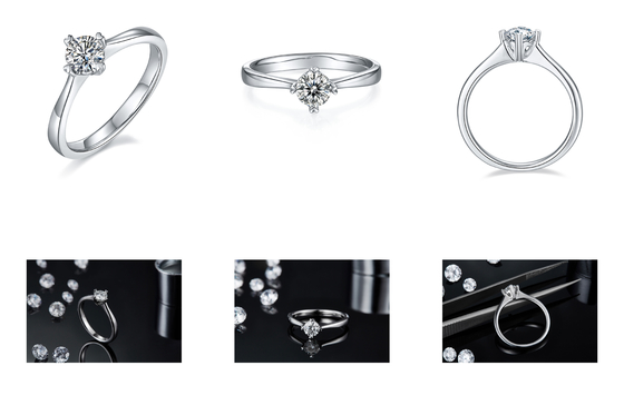 9K ประดับโมเสคเงิน Moissanite Jewelry Minimalist Lady Ring