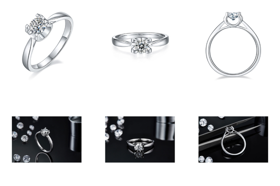 แหวนเงิน 9K ล้อมเพชร Moissanite สีขาว เครื่องประดับงานแต่งงานสไตล์มินิมอล