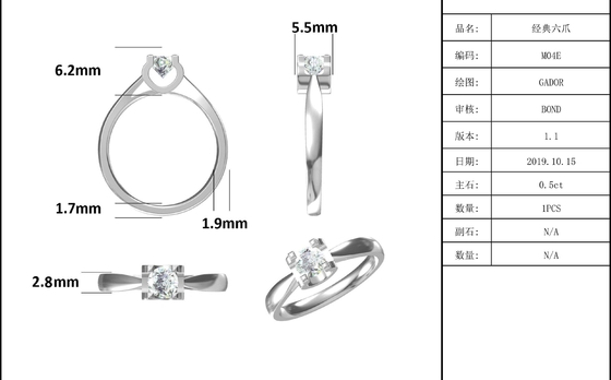 แหวนเงิน 9K ล้อมเพชร Moissanite สีขาว เครื่องประดับงานแต่งงานสไตล์มินิมอล