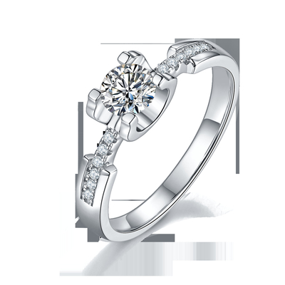 White Moissanite Diamond Minimalist Custom Sytle Wedding Ring สำหรับผู้หญิง