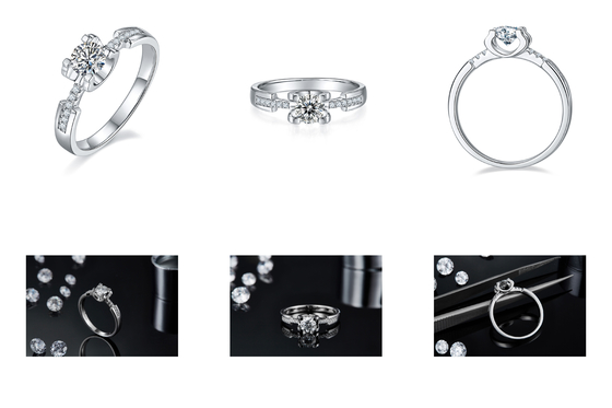 White Moissanite Diamond Minimalist Custom Sytle Wedding Ring สำหรับผู้หญิง