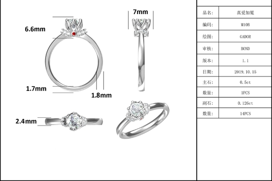 สไตล์ดอกไม้ที่ไม่ซ้ำกันแหวนชุบทองคำขาว Custom Moissanite แหวนหมั้นเครื่องประดับผู้หญิง