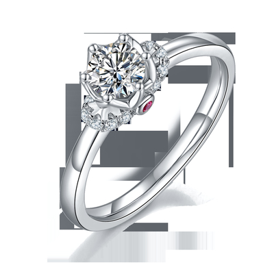 สไตล์ดอกไม้ที่ไม่ซ้ำกันแหวนชุบทองคำขาว Custom Moissanite แหวนหมั้นเครื่องประดับผู้หญิง