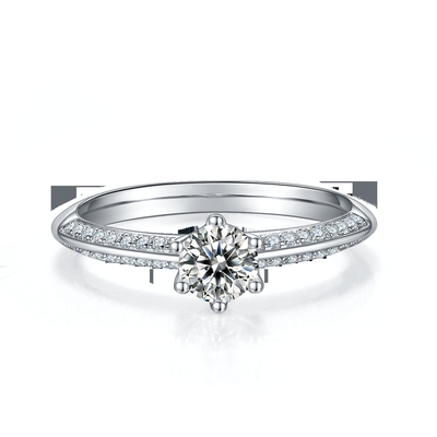 White Moissanite และ Sapphire Platineve Diamonds เครื่องประดับแหวนหมั้นผู้หญิง