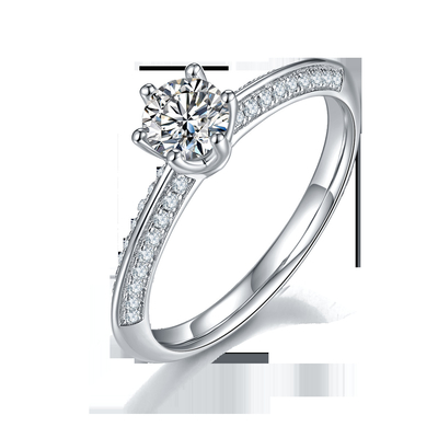White Moissanite และ Sapphire Platineve Diamonds เครื่องประดับแหวนหมั้นผู้หญิง