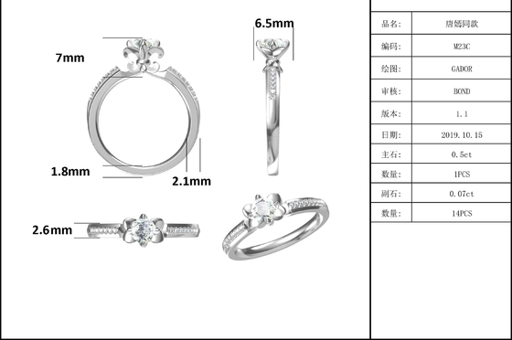 แหวนหมั้น Moissanite ตัดดอกไม้ แหวนทองคำขาว 14KN ที่ไม่เหมือนใคร แหวนหมั้น Moissanite