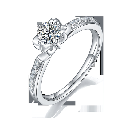 แหวนหมั้น Moissanite ตัดดอกไม้ แหวนทองคำขาว 14KN ที่ไม่เหมือนใคร แหวนหมั้น Moissanite