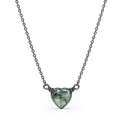 925 Silver Simple Natural Light Brilliant Elegant Green Heart Shaped Moss Agate สร้อยคอสำหรับขาย