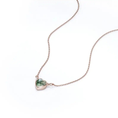 925 Silver Simple Natural Light Brilliant Elegant Green Heart Shaped Moss Agate สร้อยคอสำหรับขาย