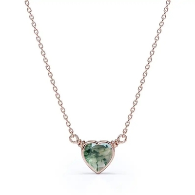925 Silver Simple Natural Light Brilliant Elegant Green Heart Shaped Moss Agate สร้อยคอสำหรับขาย
