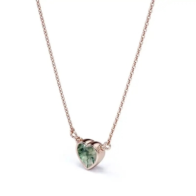 925 Silver Simple Natural Light Brilliant Elegant Green Heart Shaped Moss Agate สร้อยคอสำหรับขาย