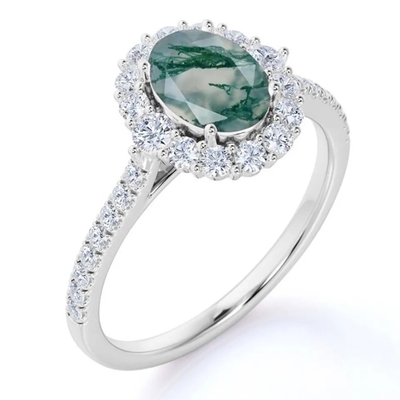 S925 Rose Gold Plated Round Cut White CZ Jewelry Natural Moss Agate Ring Top Quality Design Factory Ring