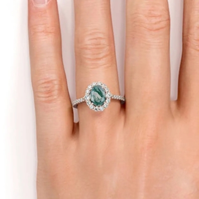 S925 Rose Gold Plated Round Cut White CZ Jewelry Natural Moss Agate Ring Top Quality Design Factory Ring