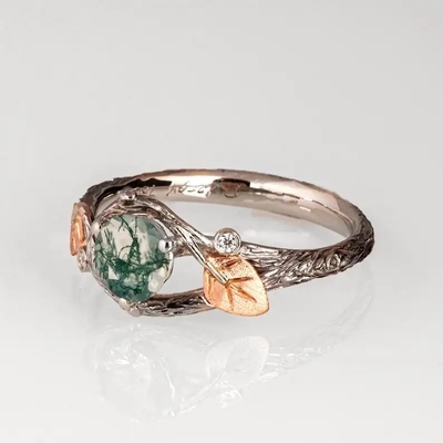925 Silver Green Round Shaped Moss Crystal หมายถึงเครื่องประดับโมราสำหรับขายแหวนแต่งงานที่ไม่ซ้ำใคร