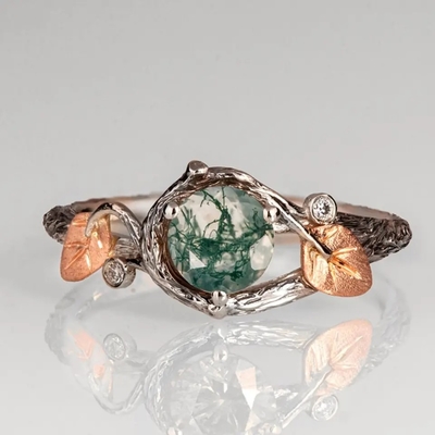 925 Silver Green Round Shaped Moss Crystal หมายถึงเครื่องประดับโมราสำหรับขายแหวนแต่งงานที่ไม่ซ้ำใคร