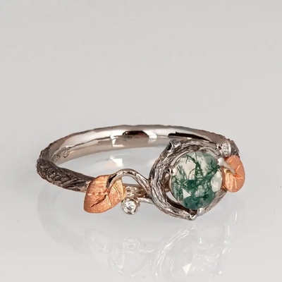 925 Silver Green Round Shaped Moss Crystal หมายถึงเครื่องประดับโมราสำหรับขายแหวนแต่งงานที่ไม่ซ้ำใคร