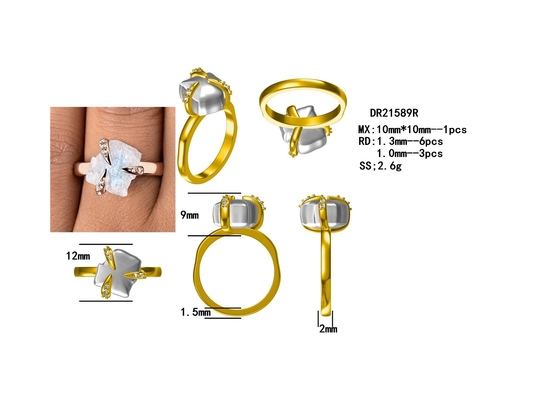 เครื่องประดับอินเทรนด์ Raw Moonstone Ring เงินสเตอร์ลิง 925 ผิดปกติสามง่ามเครื่องประดับผู้หญิง