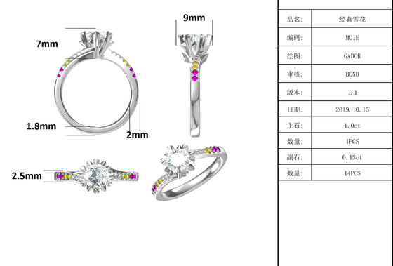 1.30CT White Moissanite and Sapphire Platineve CZ Jewelry Engagement Women Ring
