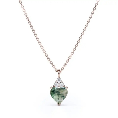 Raw Simple Fine Green Moss Agate Crystal สร้อยคอ 925 Silver Complete Wedding