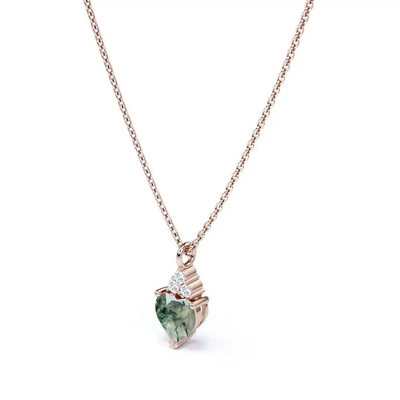Raw Simple Fine Green Moss Agate Crystal สร้อยคอ 925 Silver Complete Wedding