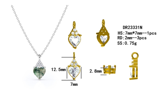 Raw Simple Fine Green Moss Agate Crystal สร้อยคอ 925 Silver Complete Wedding