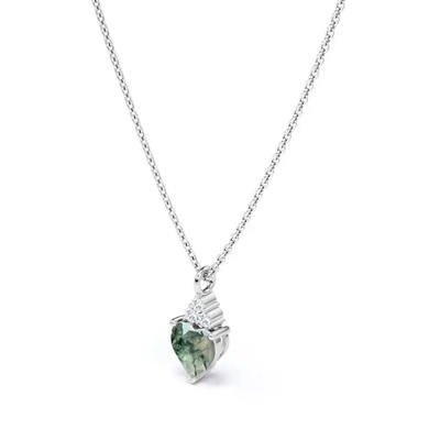 Raw Simple Fine Green Moss Agate Crystal สร้อยคอ 925 Silver Complete Wedding