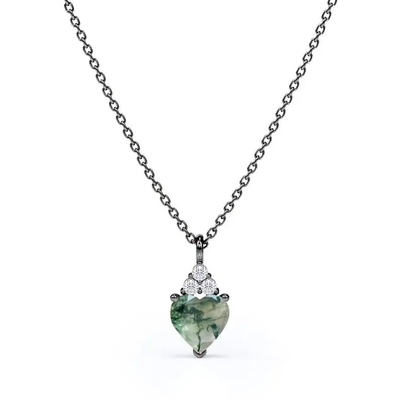 Raw Simple Fine Green Moss Agate Crystal สร้อยคอ 925 Silver Complete Wedding