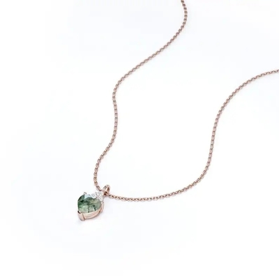 Raw Simple Fine Green Moss Agate Crystal สร้อยคอ 925 Silver Complete Wedding