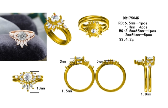 925 เครื่องประดับเงิน Moissanite แหวน Rose Gold Grey Moissanite ชุดแหวนหมั้น Marquise Cut แหวนเจ้าสาว