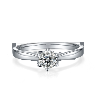 เครื่องประดับงานแต่งงานสไตล์มินิมอล แหวนเงิน 9K ทรงกลม White Moissanite CZ