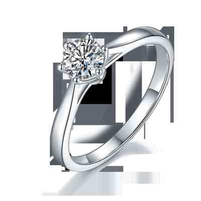 เครื่องประดับงานแต่งงานสไตล์มินิมอล แหวนเงิน 9K ทรงกลม White Moissanite CZ