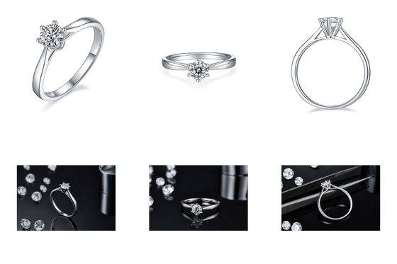 เครื่องประดับงานแต่งงานสไตล์มินิมอล แหวนเงิน 9K ทรงกลม White Moissanite CZ
