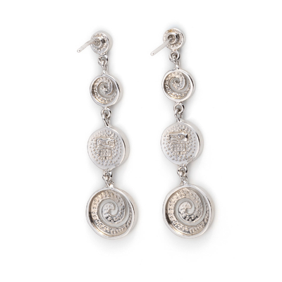 925 เงินสเตอร์ลิงคีย์กรีกโอปอลสีฟ้า Dangle Meander Meandros ต่างหูสำหรับผู้หญิง
