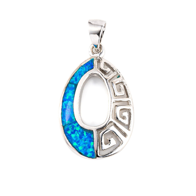 925 เงินสเตอร์ลิงกรีกคีย์ Blue Meander วินเทจสเตอร์ลิงโอปอลแหวนห่วงต่างหู