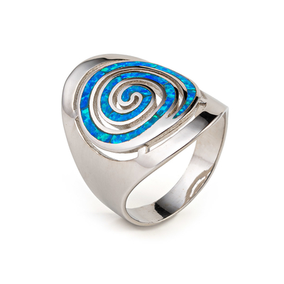 925 เงินสเตอร์ลิงกรีกคีย์ Blue Meander โอปอลต่างหูหมั้นเกลียวสำหรับผู้หญิง