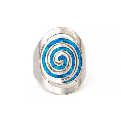 925 เงินสเตอร์ลิงกรีกคีย์ Blue Meander โอปอลต่างหูหมั้นเกลียวสำหรับผู้หญิง