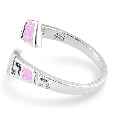 925 เงินสเตอร์ลิงกรีกรูปแบบเฉพาะ Pink Lab แหวนแต่งงานโอปอลไฟสำหรับผู้หญิง