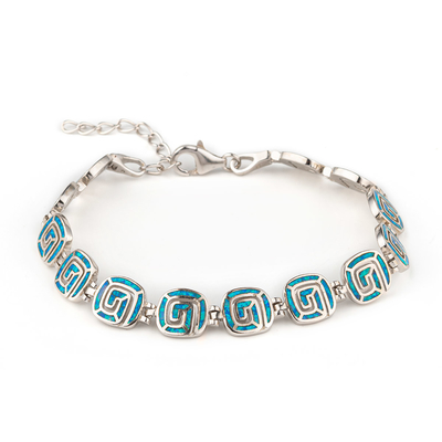 925 ด้วยเงินสเตอร์ลิง Quanlity Opal Greek Emerald สร้อยข้อมือโอปอล Infinity Key