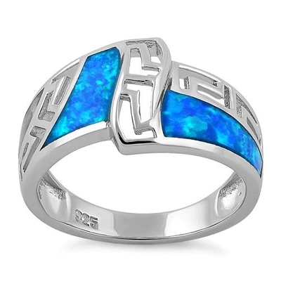 Opal Greek Pattern Lab โอปอลไพลินแหวนหมั้นผู้หญิง 925 พร้อมเงินสเตอร์ลิงสำหรับเด็กผู้หญิง